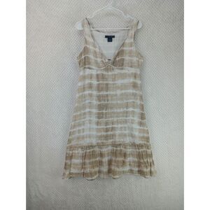 Calvin Klein Jeans Women's Medium Beige Striped Cotton Sleeveless Dress